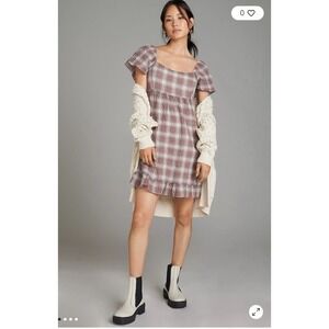 Anthropologie Maeve Women's M Gingham Prairie Cottagecore Babydoll Mini Dress
